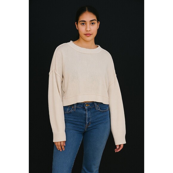 Cropped Crewneck Blizzard White Sweater – Size XL – Exposed Seams  NWT Pink Rose - Picture 1 of 9